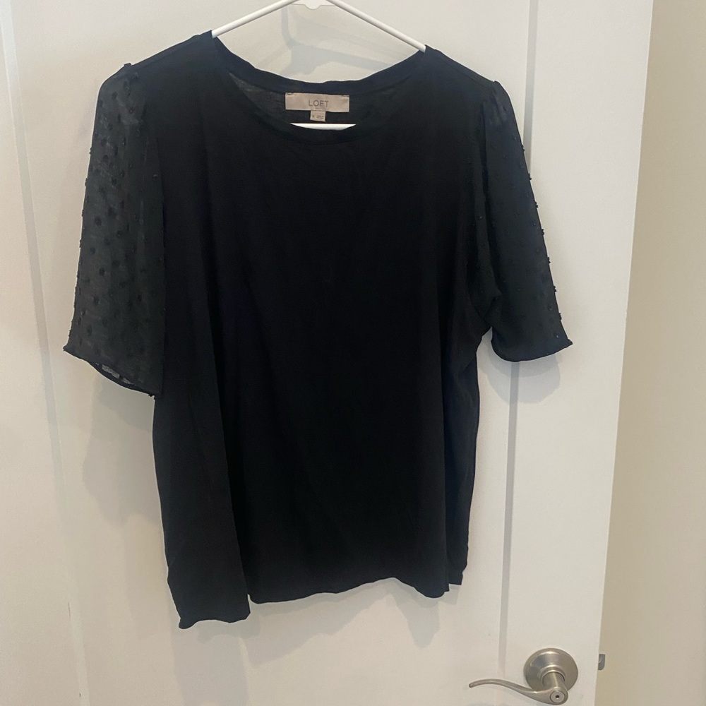 LOFT Black Blouse with Textured Sleeves
